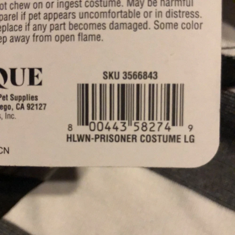 NWT Halloween prisoner dog costume L